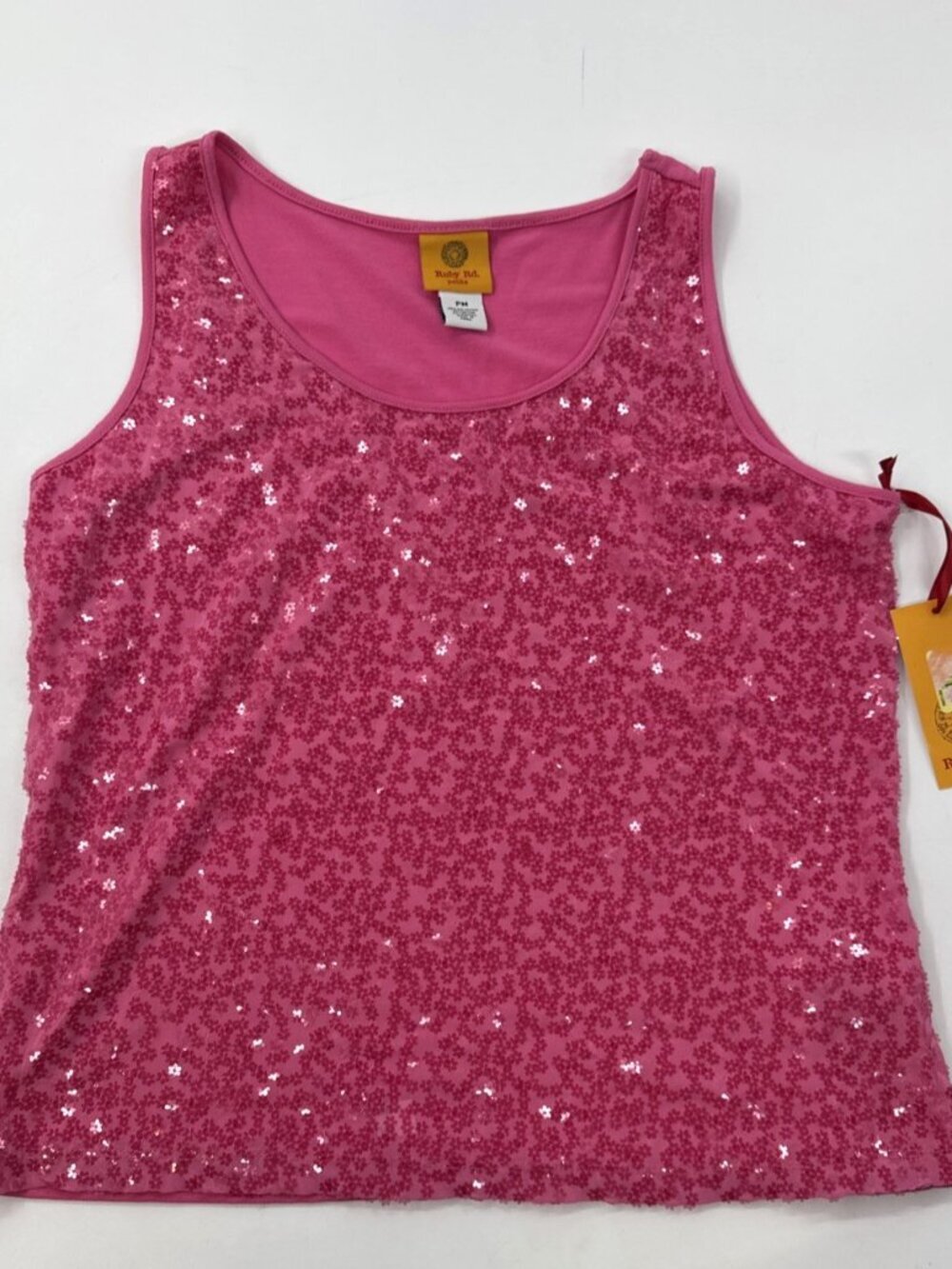 Ruby Rd Tank Top Womens Medium Petite Pink Sequins Scoop Neck Sleeveless NEW